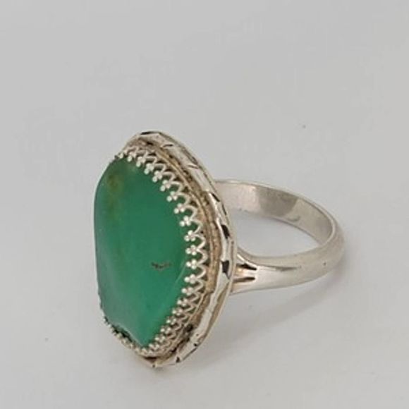 Early Jerry Roan researched Sterling Silver Green Turquoise Mens Ring sz 11.75 - Picture 8 of 10